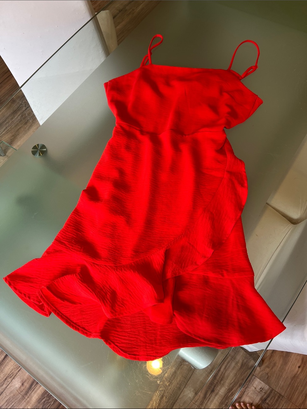 Monteau Vibrant Red Spaghetti-Strap Ruffle Hem Mini Dress